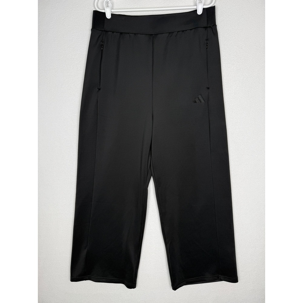 Adidas Crop Pants Women XL Black Performance Zip Pockets Wide Leg JY9046